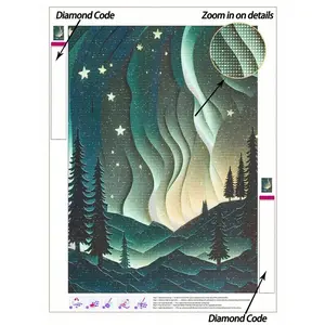 5D DIY Diamond Painting, Ethereal Northern Lights In The Forest Mountains DIY Diamond Painting Set, With Blue-Green And Yellow Aurora Waves, Starry Sky Background Canvas Wall Art, Home Decor Diamond Painting, Mosaic Kit, Diy Kits