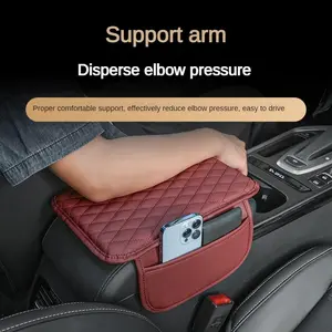 1pc Car Armrest Cushion Pad, Universal Fit, Center Console Extender with Storage, PU Leather Quilted, Enhanced Comfort, Vehicle Interior Accessory