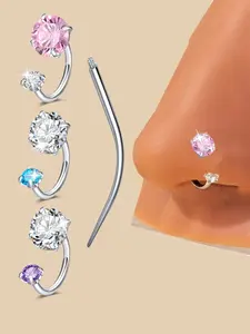 Unisex Stainless Steel Zirconia Nose Ring, Nose Piercing Jewelry, 18g Gauge, 8mm Diameter, Internal Thread Design, Party Style Jewelry Gift