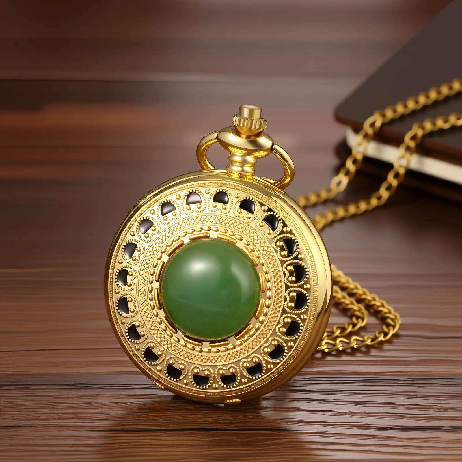 OIDEA Unisex Vintage Pocket Watch Pendant Necklace - Decorative Quartz Analog Fob with Round Engraved Dial, Arabic Numerals, Rhinestone-Accent Alloy Case, Long Chain, 1 ATM Splash Resistance, for Groomsmen, Husbands, Casual Wear, Retro Vibe, Long Pendant,