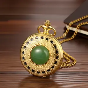 OIDEA Unisex Vintage Pocket Watch Necklace - Round Face, Retro Vibe, Quartz Analog Fob, Arabic Numerals, Engraved Dial, Rhinestone-Accent Alloy Case, Long Pendant Chain, 1 ATM Splash, for Casual Wear