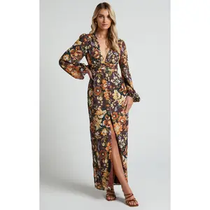 Lorelei Maxi Dress - V Neck Balloon Sleeve Dress in Indulgent Bloom