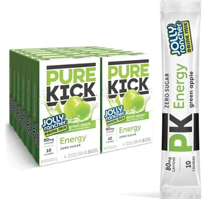 PURE KICK Energy Singles To Go Drink Mix, Jolly Rancher Green Apple, Includes 12 Boxes with 6 Packets in each Box, 72 Total Packets