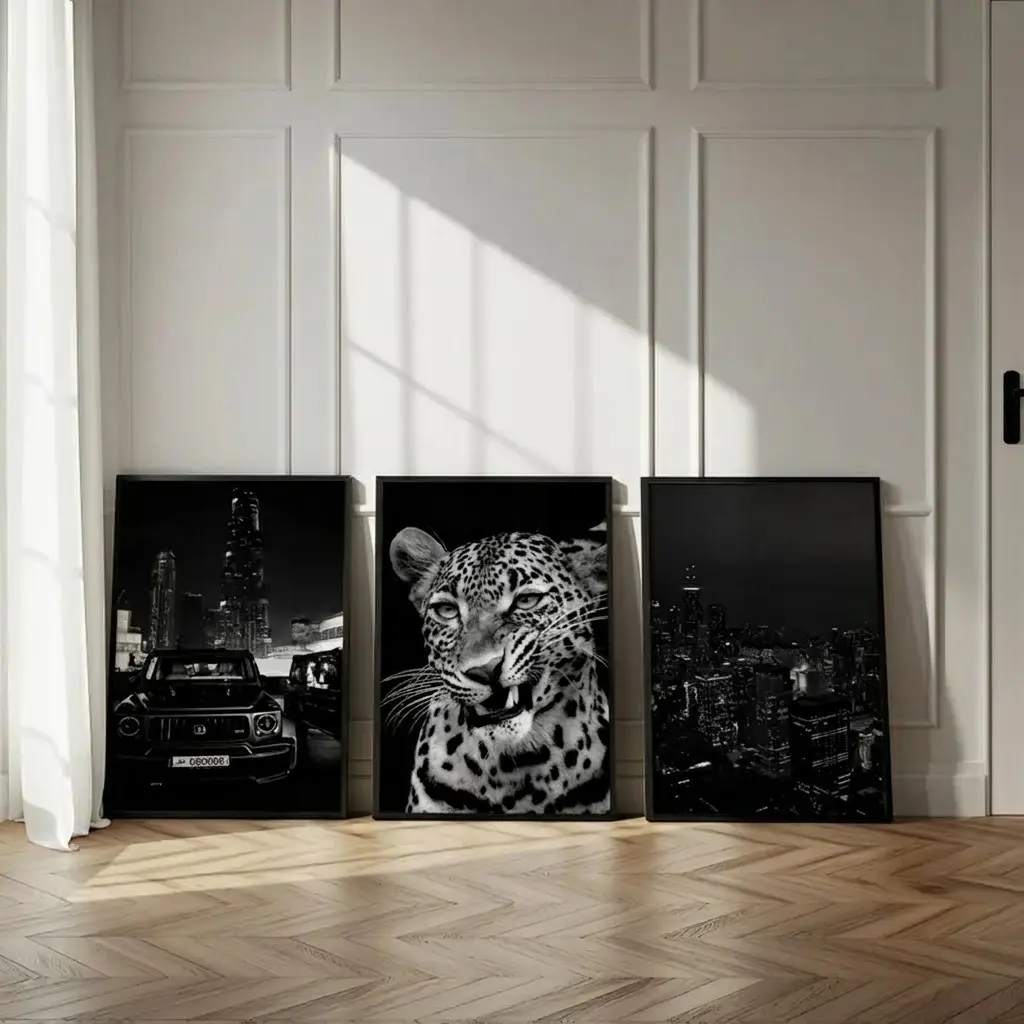 Black & White Fashion Poster Set (3 Pieces) | Designer Wall Art, Cheetah Print, Hypebeast Home Decor, No Frame