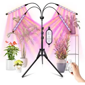 LED Grow Lights for Indoor  Full  with 15-63 inches Adjustable Tripod Stand, Red Blue White Floor Grow Lamp with 4/8/12H Timer with Remote Control