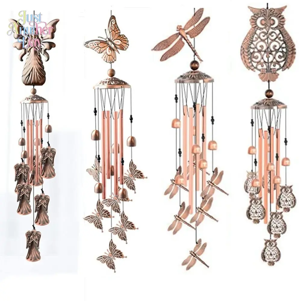 Retro Copper Metal Animal Wind Chimes, Angel/Butterfly/Dragonfly/Owl Design Hanging Ornament, Vintage Iron Art Wind Bell for Outdoor Garden Patio Balcony Home Decor, Festival & Housewarming Gift
