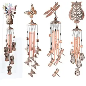 Retro Copper Metal Animal Wind Chimes, Angel/Butterfly/Dragonfly/Owl Design Hanging Ornament, Vintage Iron Art Wind Bell for Outdoor Garden Patio Balcony Home Decor, Festival & Housewarming Gift