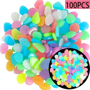 100 PCS Luminous Stones – Mixed Color Glow Rocks Decorations DIY Decorative Pebbles for Aquarium Fish Tank Sidewalk Garden Path Patio Terrace Lawn Yard Ornaments Colorful Cobbles