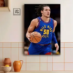 [2D Flat] 1 Piece Michael Porter JrFrameless Canvas Print - Denver Nuggets Basketball Player Action Photo, HD Waterproof Wall Art Poster, Suitable for Home, Office, Sports Bar - Ideal Gift for Fans (Halloween, Christmas) - Easy to Hang and Install