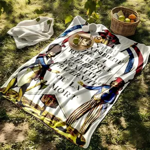 1 piece The slogan of the French Revolution: Liberty, Equality, Fraternity. themed flannel blanket - Microfiber fluffy flannel sofa blanket, suitable for beds and sofas, modern design, all-season multi-purpose use, digitally printed pattern, 100%
