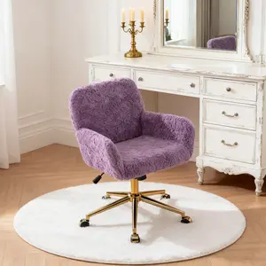 Mikibama Faux Fur Vanity Chair Comfortable Home Office Desk Chair With Wheels Arms Swivel Height Adjustable For Office Study Bedroom