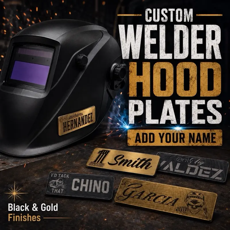 Welder Hood Custom Name Plate Stainless Steel | Veteran Made Personalized