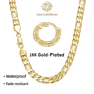 14K Gold-Plated Figaro Chain Men's Necklace — 2mm to 10mm Width, 20-inch or 24-inch Italian Cuban Link Chain, Anti-Oxidation Nano-Coating, Hip-Hop Street Style, Minimalist Layering Jewelry, Men's Gift