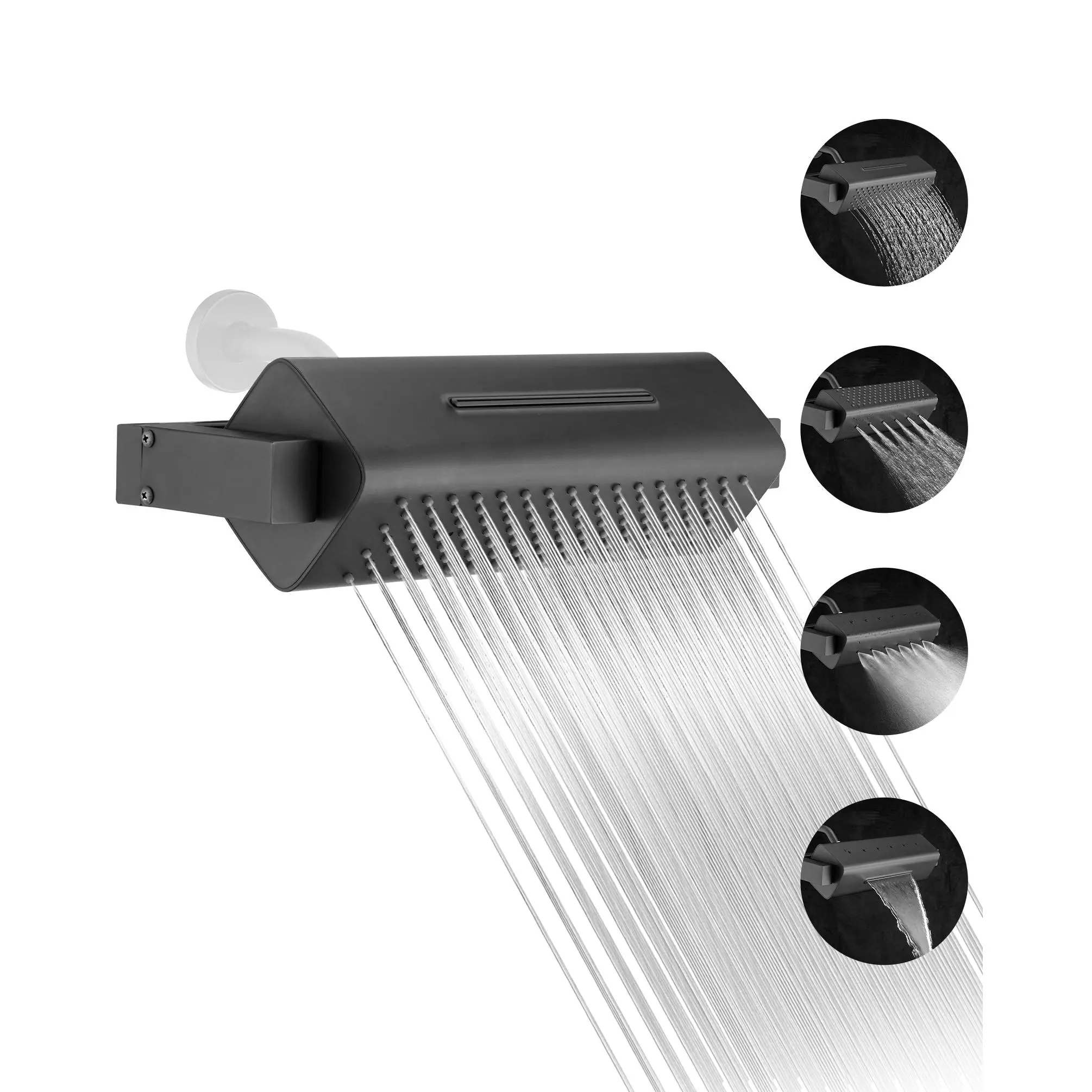 15.7-Inch Extra Wide Rustproof Fixed ABS Shower Head - Premium Overhead Fixture with 4-Setting High-Pressure Spa Modes (Rainfall, Waterfall, Mist), Full Body Coverage, Matte Black Bathroom Gadget, Adjustable for Customizable Relaxation