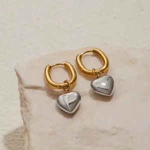 Forever Yours Heart Hoops - Gold-Tone Hoop with Silver Heart Charm, Stainless Steel, Waterproof & Tarnish-Resistant, Hypoallergenic, Limited Edition Earrings