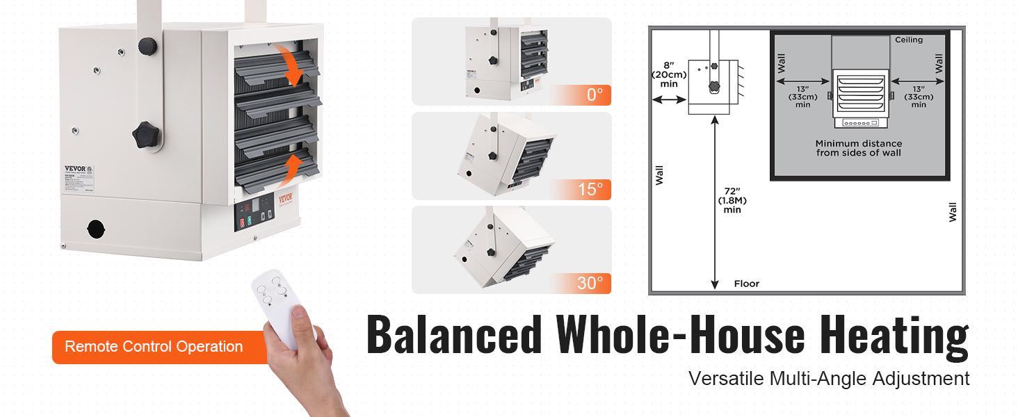 VEVOR Electric Garage Heater, TikTokShopBlackFriday, 7500-Watt Digital Fan-Forced Wall/Ceiling Mount Shop Heater, with Remote Control Overheat Protection, Hardwired Heater with 9-Hour Timer, Ideal for Workshop, ETL Listed