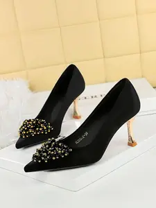 Women's Fashionable Glittering Flower Decorated Stiletto Heels, Elegant Pointed Toe High Heels for Party, Daily Clothing Decor for Women & Girls, Stylish, Glittering Stiletto Pumps