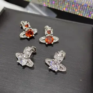 Saturn high quality full zircon earrings female mini fashion design European and American couple earrings male