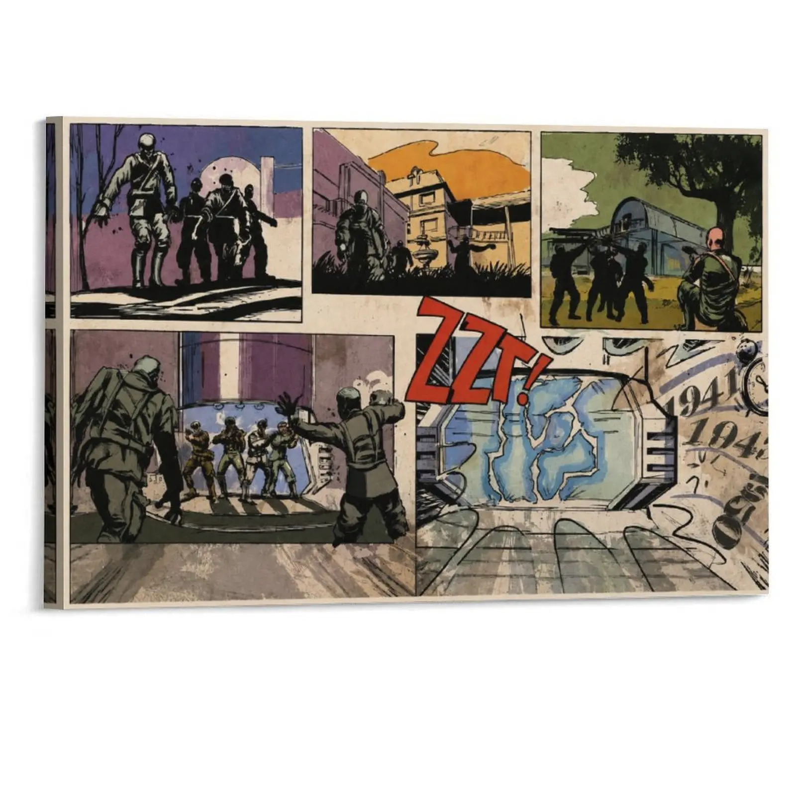 Zombie Survival Poster, Retro Comic Apocalypse Wall Art, Military Horror Canvas Print, Vintage Gaming Room Decor for Bedroom Dorm Man Cave