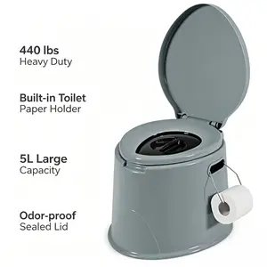 5L Portable Camping Toilet with Toilet Paper Holder, 440 lbs Heavy Duty Travel Toilet, Compact Portable Outdoor Toilet for RV Camping Travel Emergency Bathroom Use summervibes