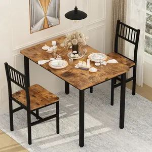 AWQM 3-Piece Dining Table Set - Small Industrial Kitchen Table with 2 Chairs, Waterproof Wine, Ideal for Dining Room and Living Room