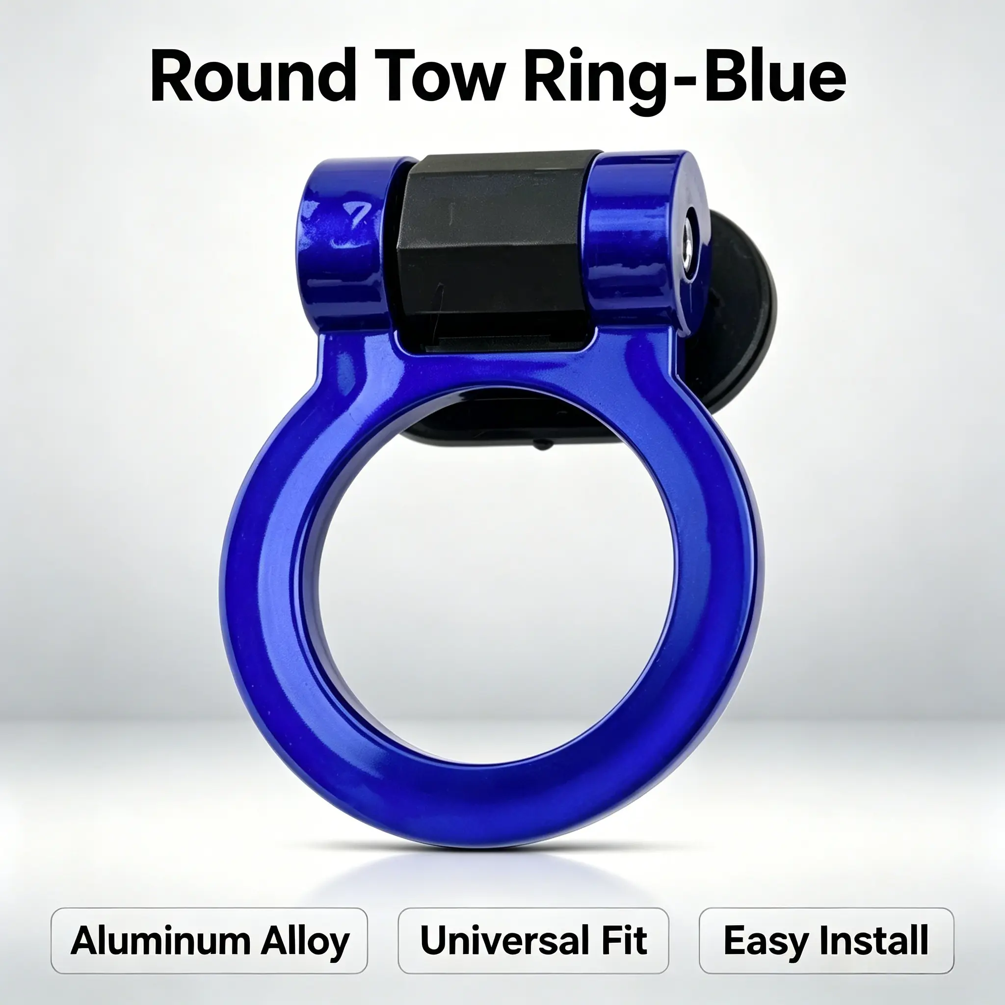 Universal Aluminum Round Front Bumper Tow Hook Ring with Stable Mounting Base, Bolt-On Installation Auto Exterior Fastener Accessory for SUVs, Trucks – Auto Body Decoration, Custom Exterior Upgrade, Sporty Bumper Detail (Red/Blue)
