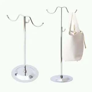 Adjustable Metal Handbag Display Stand Set, 1 Piece Set with Dual Hooks, Perfect for Retail Boutique Use, Silver Color