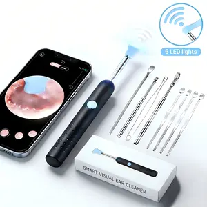Professional Bluetooth WiFi Visual Ear Spoon Kit with 6 LED Lights, 6 Silicone Tips, Imported Stainless Steel Tools for Wax Removal & Camera Cleaner