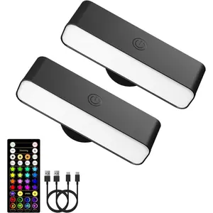 Operated Wall Sconces with Remote Control, 4000mAh Rechargeable RGB Color Changing Light, 3 Color Temps, 360?Rotation Dimmable Cordless for Study Bedroom Reading Bedside(Black, 2Pack)