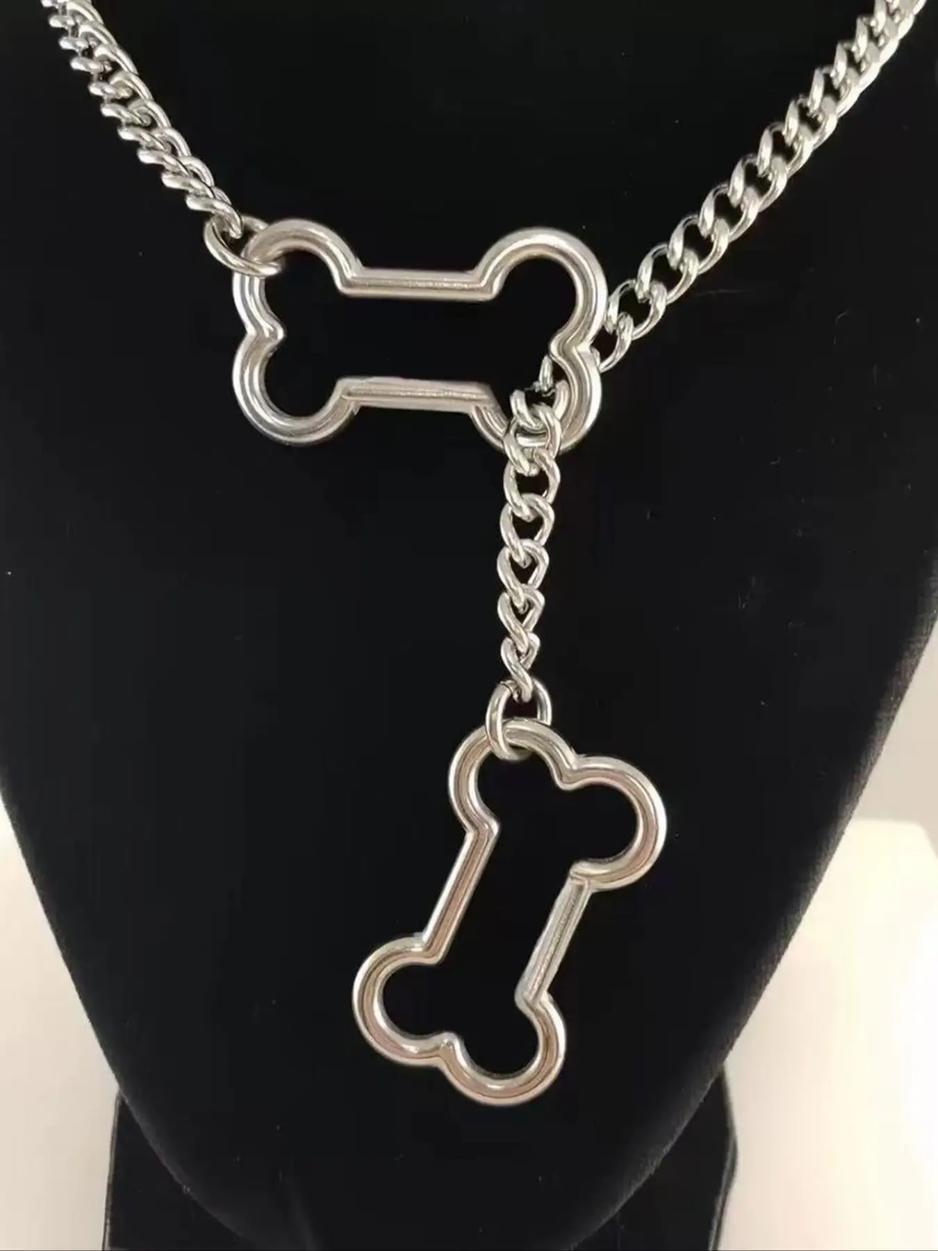Dog Bone Sliding Chain Adjustable Necklace, Durable Alloy Unique Bone Pendant Jewelry Gift, Casual Style, All Seasons, Universal Fit, Small Parts Choking Hazard