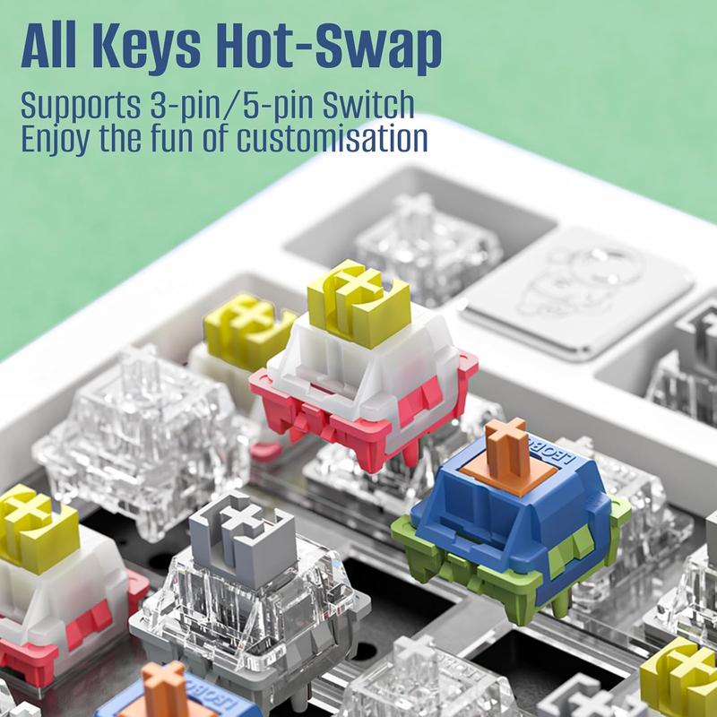 Hi75 Aluminum Alloy Mechanical Gaming Keyboard with Gasket-Mounted Functional Knob, Wired,75% Layout Hot Swappable RGB Backlit for Win PC - Purple Magic Bear