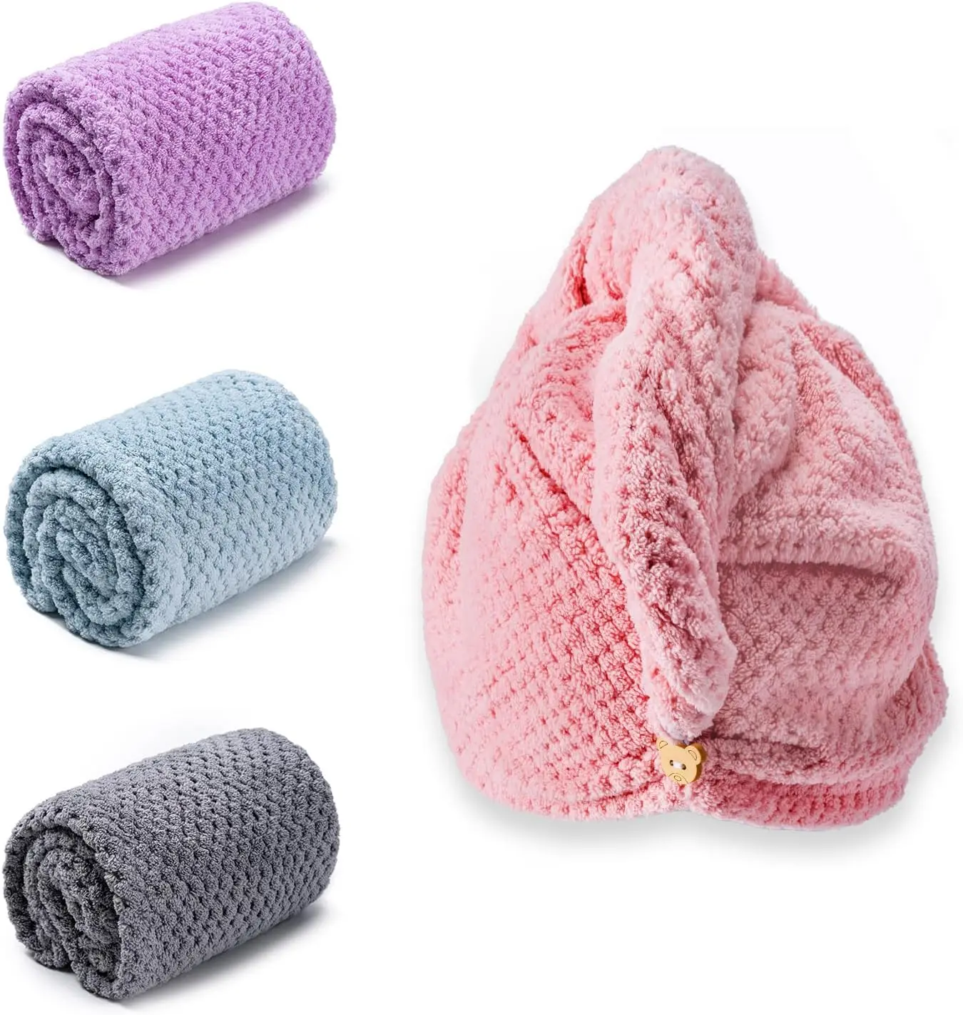 Hair Towel Wrap, 4 Packs 9.8 x 25.6 Inch Towel Turbans for Wet Hair, Dry Hair Towel, Headbands for Curly and Long Hair