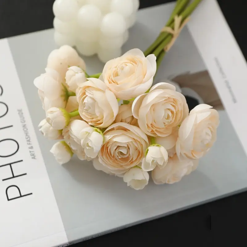 18 sets of small camellia tea buds, wedding bride hand-tied artificial camellias, light champagne color, perfect for DIY bouquets, suitable for weddings, proposals, central decoration, bride parties and home decoration