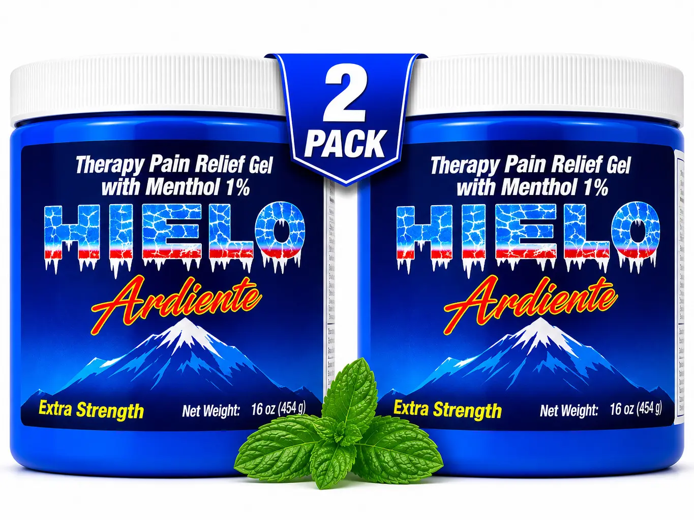 HIELO ARDIENTE Therapy Pain Relief Gel Jar - Extra Strength for Muscle & Joint Pain, Instant Cooling Sensation, Post Exercise Recovery, Numbing Cream, Neck & Knee Pain Relief, 16 oz, 2-Pack