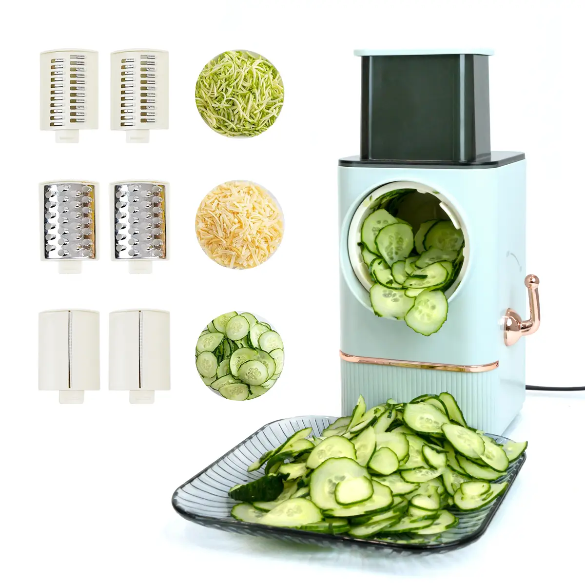 Stainless Steel Electric Cheese Grater Maker with 3 Blades Electric Chopping Machine for Vegetables Kitchen Utensils Cheese Grater Rotary Household Ap