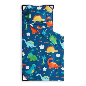 - Cot Nap Mat with Pillow and Blanket, 100% Cotton, for Toddler Kids Boys Girls in Daycare Kindergarten Preschool with Elastic Corner Straps, Dinosaurs on Navy Blue