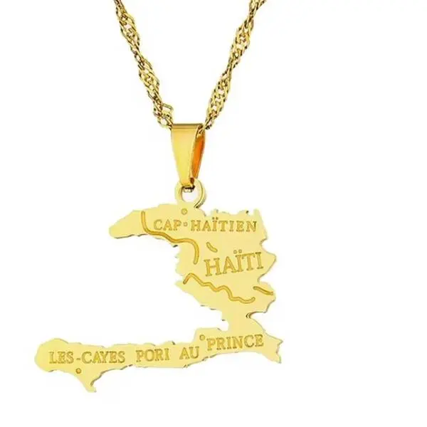 Haiti Necklace Bundle  | Flag + Gold Map Pendant (2-Piece Set, Free Shipping)