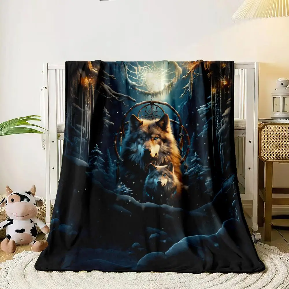Wolf Print Flannel Blanket, 1 Count Casual Dream Catcher Design Soft Blanket, Cozy & Warm Throw for Sofa, Bed, Living Room, Office, Couch, Sofa, Trave