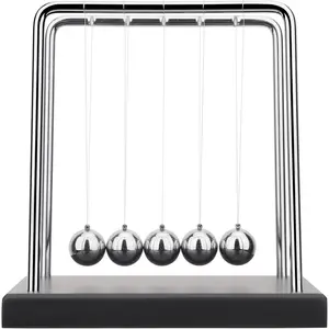 5 Large Beads Newton's Cradle Balance Balls Desk Toys Office Decorations with Black Wooden Base Desk Balance Balls Fun Science Physics Toys Balance Balls for Office/Bedroom/Living Room