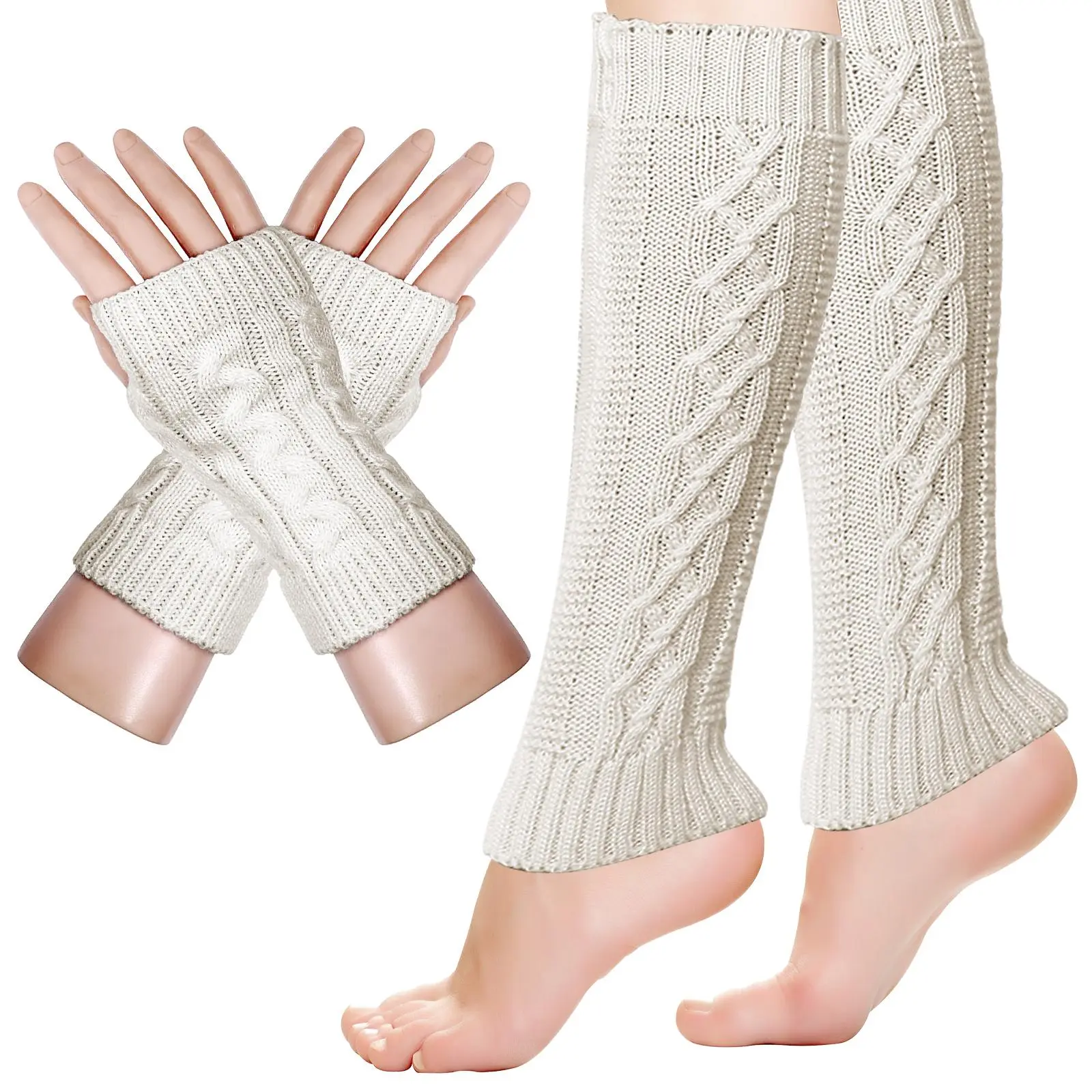 OIDEA Y2K Leg Warmers and Arm Warmers Set for Women, 80s Cable Knit Fingerless Gloves with Boot Socks Winter Warm summerwins