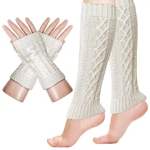 OIDEA Y2K Leg Warmers and Arm Warmers Set for Women, 80s Cable Knit Fingerless Gloves with Boot Socks Winter Warm