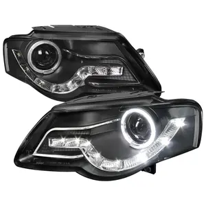 2006-2010 Passat Halo Projector Headlights w/ R8 Style LED Light Strip (Matte Black Housing/Clear Lens)