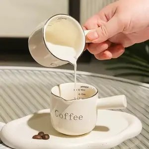 Kawaii Aesthetic Cute Ceramic Espresso Measuring Cup | 1-2 Ounce Capacity Food Grade Lead Free Coffee Shot Measuring Jug | Microwave & Dishwasher Safe Measuring Cup for Milk Honey Sauces | Small Kitchen Tool for Home Baristas Baking | Housewarming Gift fo