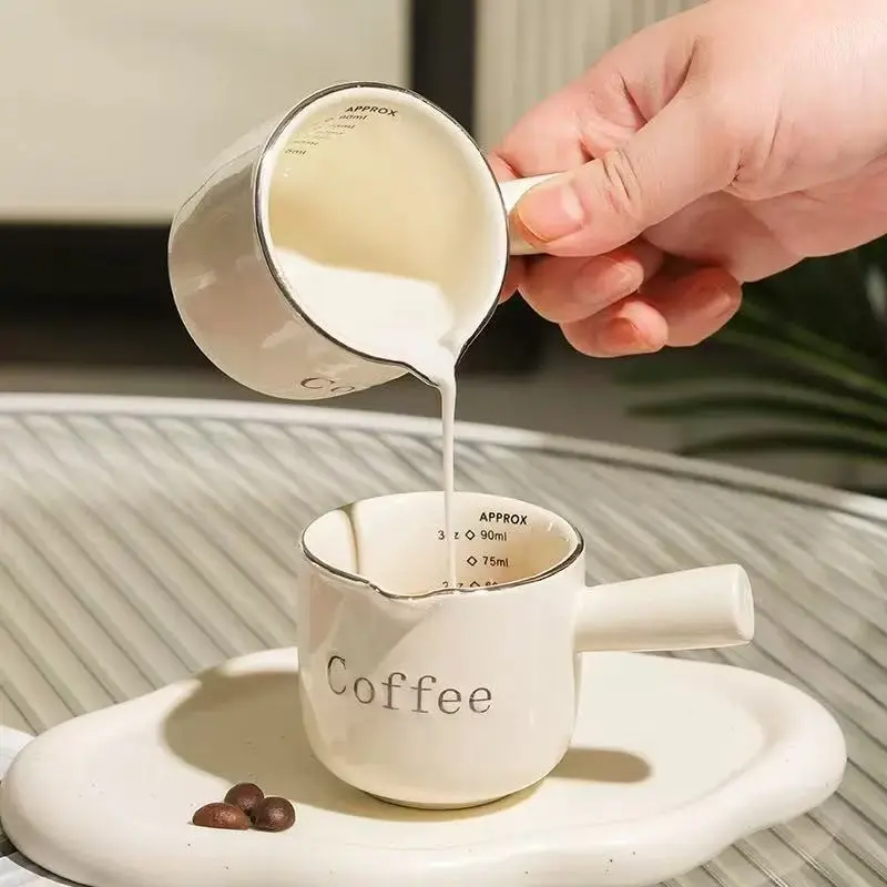 Cute Ceramic Espresso Measuring Cup, Liquid Measuring Cups | 1-2 Ounce Capacity Food Grade Lead Free Coffee Shot Measuring Jug | Microwave & Dishwasher Safe Measuring Cup for Milk Honey Sauces | Small Kitchen Tool for Home Baristas Baking