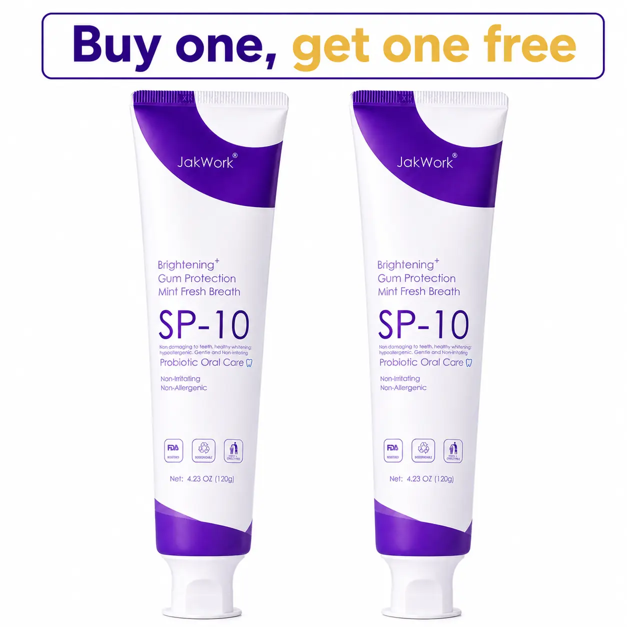 Buy 1, Get 1 Free – SP-10 Probiotic Whitening Toothpaste for Coffee & Tea Drinkers, Fluoride-Free Fresh Mint, Helps Clean Surface Stains, 120g
