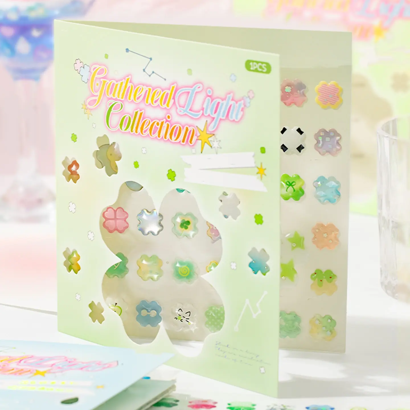 1 Sheets/bag Sticker Pack, Pet Laser Silver Material, Condensation Series 3D Pattern Stickers, Hand Account Stationery Bottle Decorations, Floral Pattern Sticker, Decorative Stickers