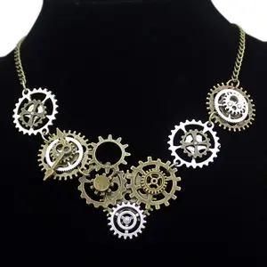 Style A Watch Clock Clockwork Hand Gear Cog Steampunk Necklace Vintage Golden Color and Silver