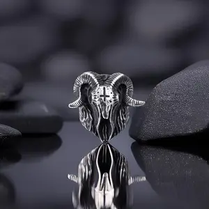 Satanic Baphomet Skull Rings for Men Inverted Cross Goat Satan Demon Devil Stainless Steel Ring Biker Punk Gothic Jewelry Size 8-13