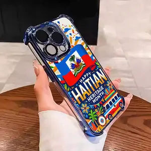 Haitian Heritage Month Flag Retro Style Patterns Suitable for Aesthetic Electroplated TPU Casing For iphone 17 16 15 14 13 12 11 X XS PRO PLUS MAX AIR Samsung S25 S24 S23 Four Corners Anti-Fall Transparent Casual Soft Silicone Phone Cases L1793