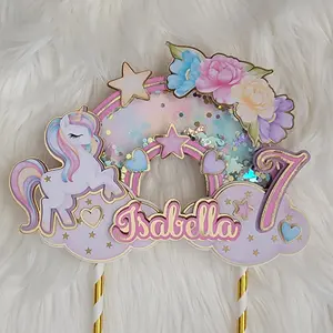 Personalized Unicorn Cake Topper Shaker Rainbow Pink & Gold Customized Name & Age